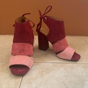 COACH Minetta Suede Tri-Color Open Toed Heels